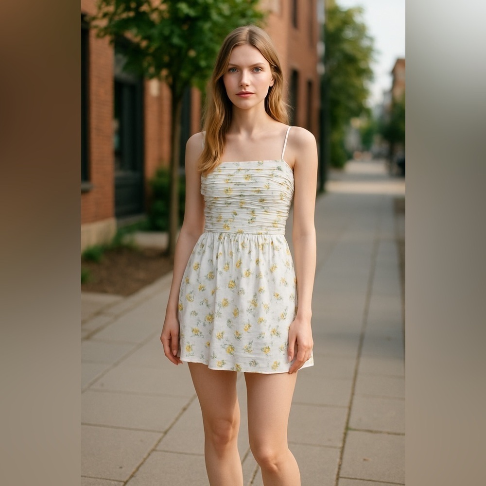 Japna Boho Lemon Print Smocked Mini Dress Size Medium NWT